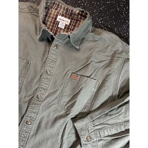 Carhartt Shirt Jacket Mens 2XL Green Snap Flannel Lined Canvas Chore Shacket